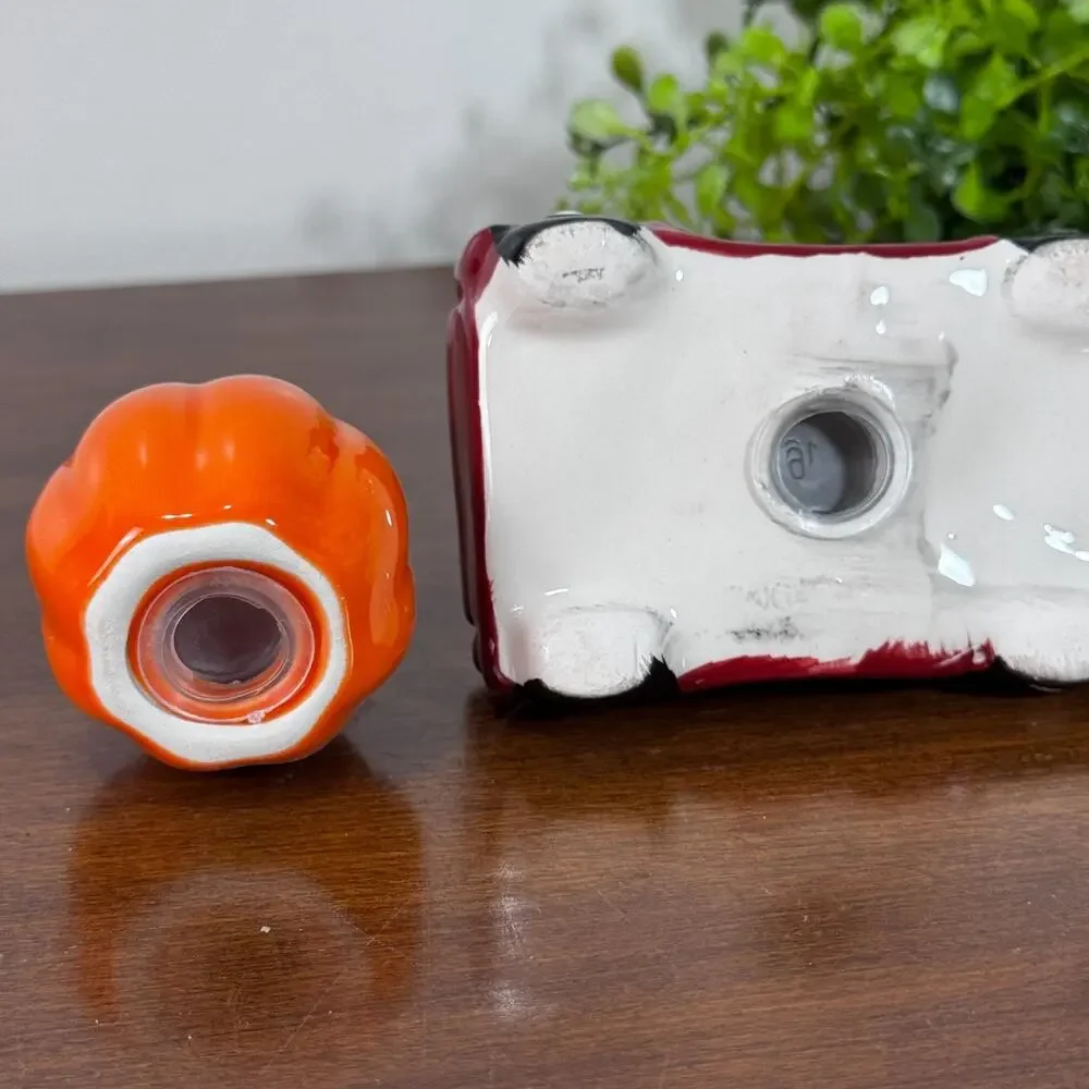 Red Farm Truck Pumpkin Ceramic Salt & Pepper Shakers Fall Farmhouse
